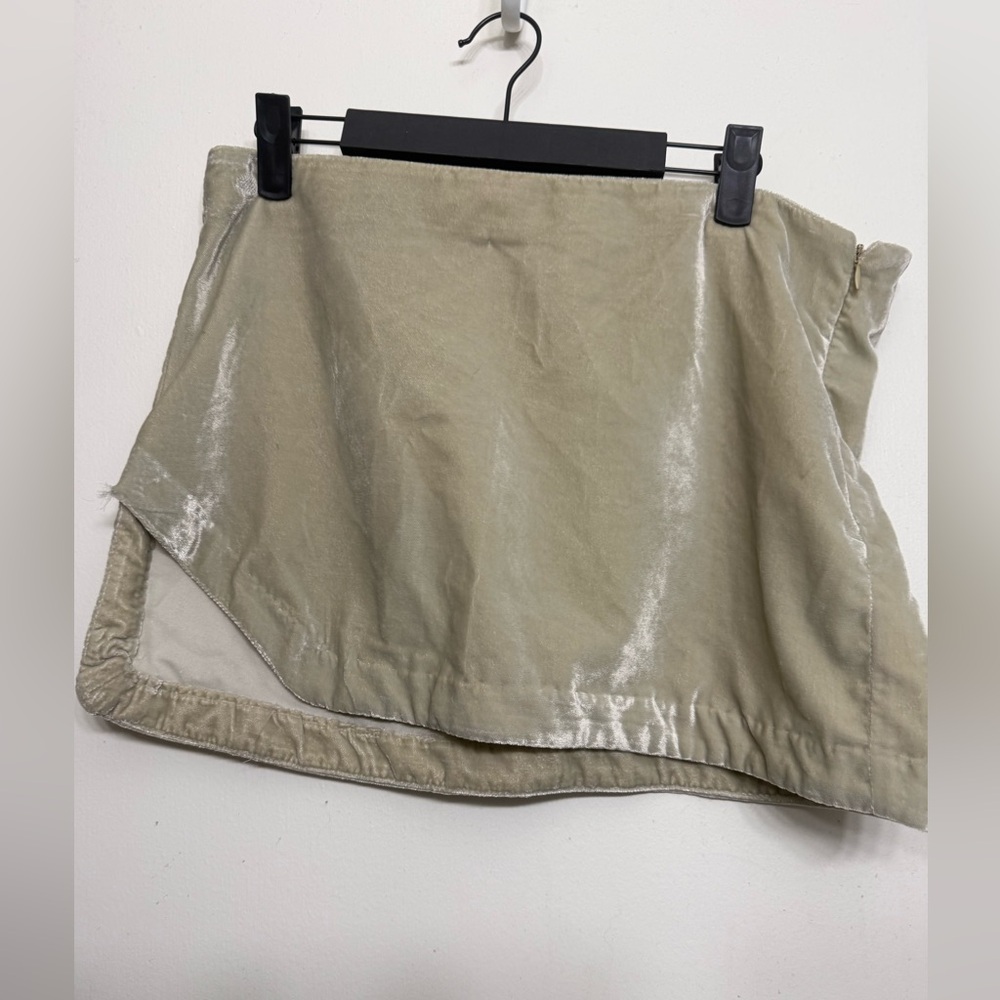 Free People Velvet Mini Skirt w/ Side Slit | Tan/Beige | Size 8
